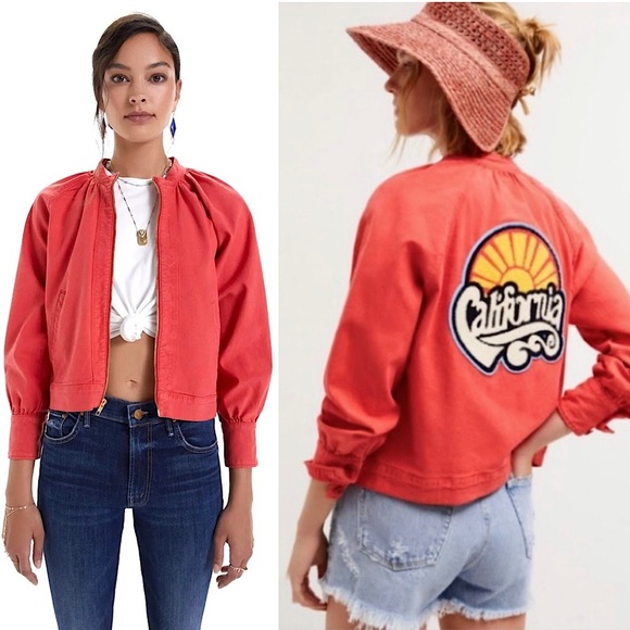 MOTHER 70s Graphic California Back Patch Cropped Zip Up Canvas Utility Jacket XS - Picture 1 of 9